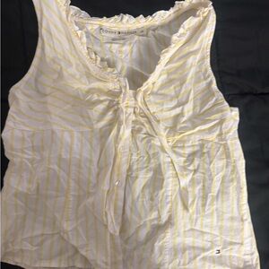 Tommy Hilfiger Women's White and Yellow Striped Blouse